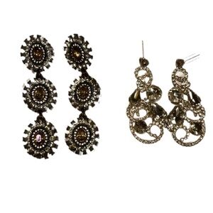 Lot of 2 Statement Trendy Soarkle Silver Diamond Filigree Chandelier Earrings OS